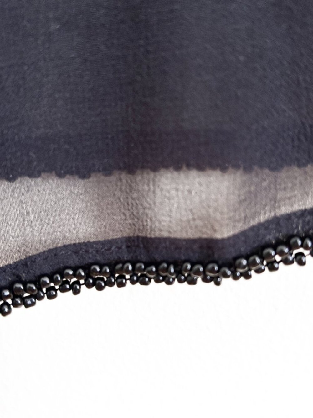 Elegant Sheer Black Silk Blouse with Delicate Beadwork Trim Petite SM - Picture 2 of 5